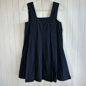 COS size S pleated mini dress dark blue square neck A-line w pockets sleeveless